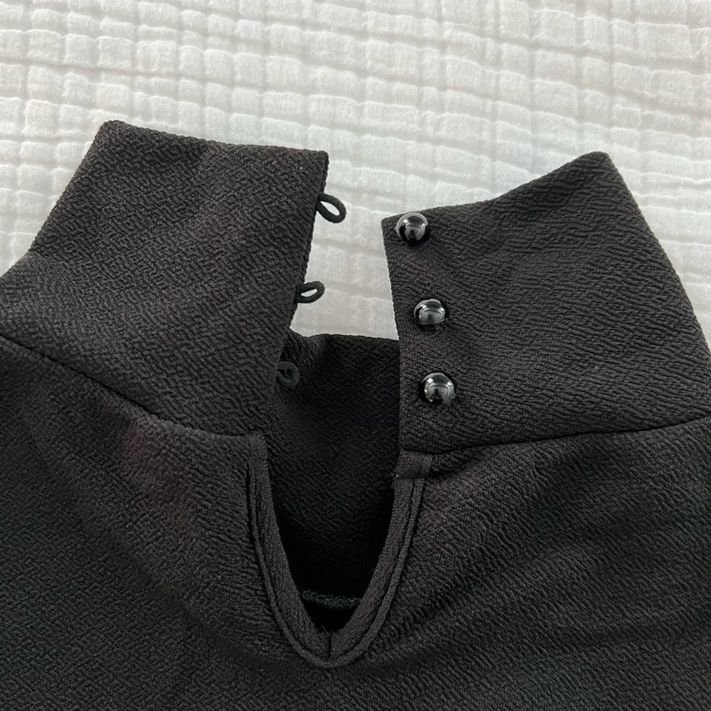 Black Fitted Long Sleeve Embellished Blouse - Picture 7 of 7